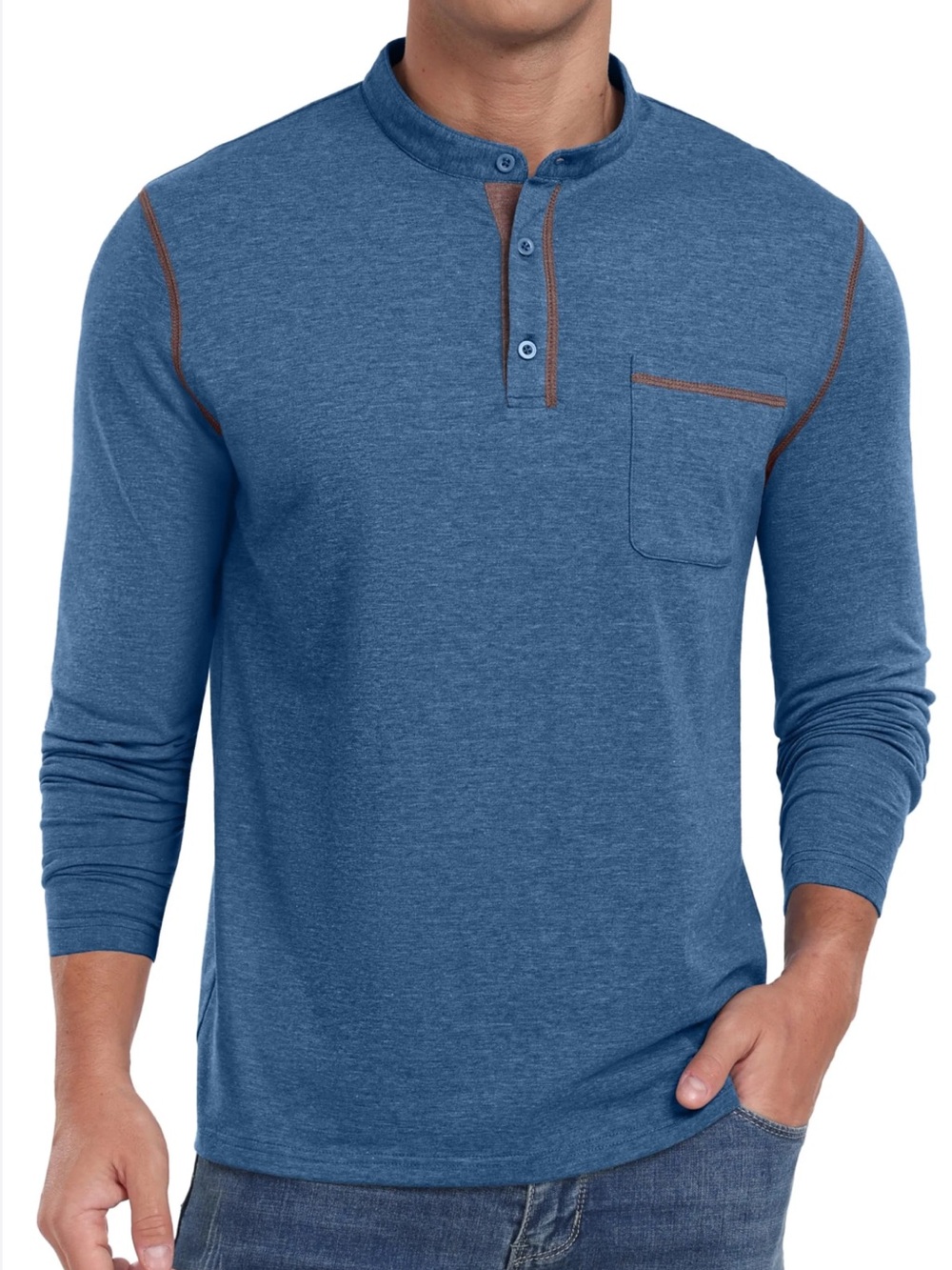 Sailwind Henley Shirts Long Sleeve Tops Pullover Button Cotton T-Shirt